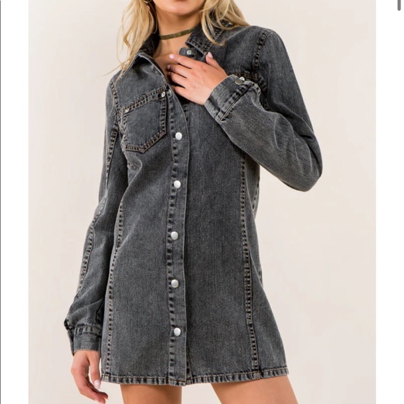 NWOT Washed Button Down Denim Shirt Dress - Picture 2 of 9